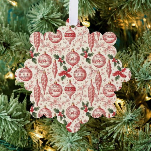 Red Toile Chinoiserie Christmas Ornaments Ornament Kaart (Insitu (Drie))