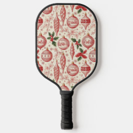 Red Toile Chinoiserie Christmas Ornaments Pickleball Paddle