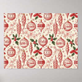 Red Toile Chinoiserie Christmas Ornaments Poster