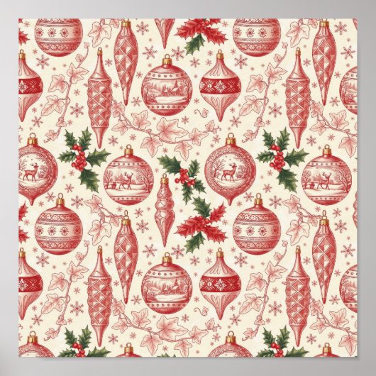 Red Toile Chinoiserie Christmas Ornaments Poster (Voorkant)