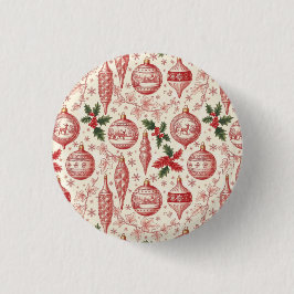 Red Toile Chinoiserie Christmas Ornaments Ronde Button 3,2 Cm
