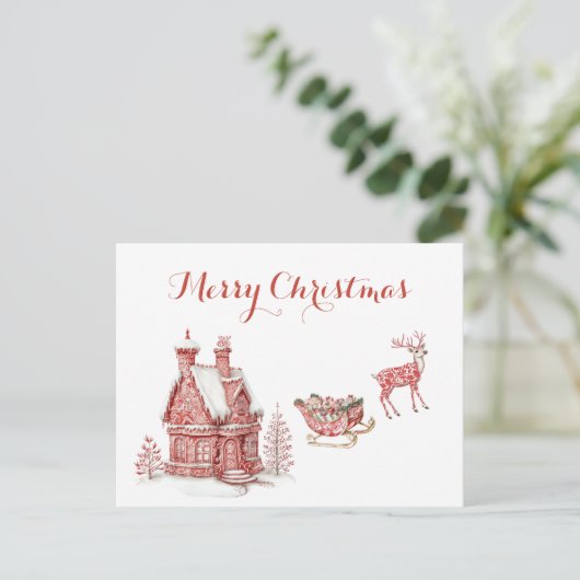 Red Toile Christmas Briefkaart (Staand voorkant)