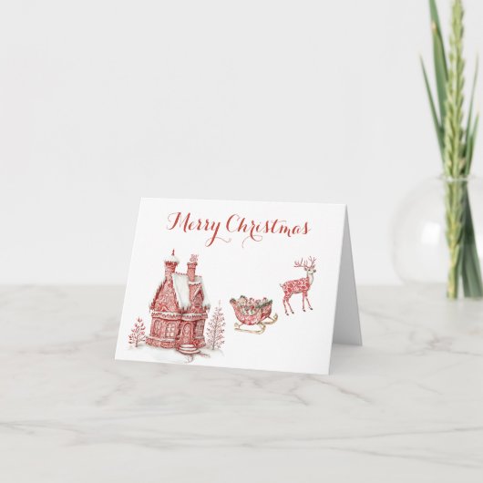 Red Toile Christmas Kaart (Voorkant)