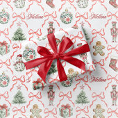 Red Toile Christmas Wrapping Paper Red Bow Cadeaupapier