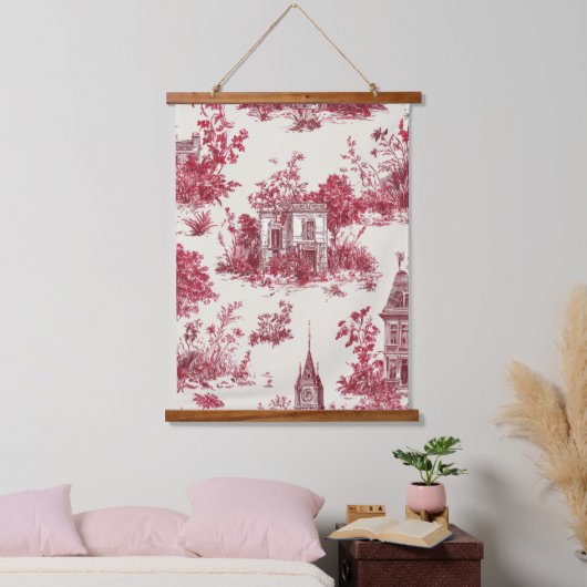 Red Toile Countryside Scene (4) Hangend Wandkleed (Slaapkamer)