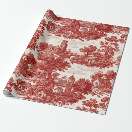 Red Toile Countryside Scene (8) Cadeaupapier (Uitgerold)