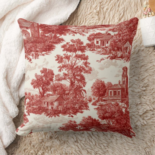 Red Toile Countryside Scene (8) Kussen (Deken)