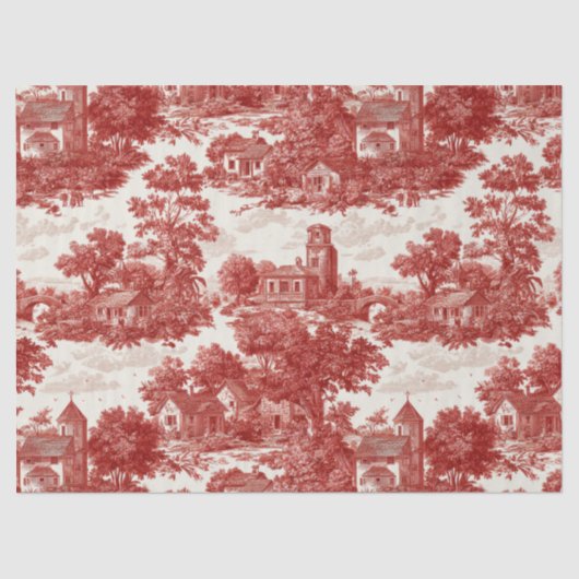 Red Toile Countryside Scene (8) Tissuepapier (Voorkant)