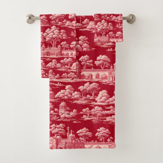 Red Toile de Jouy Bad Handdoek (Insitu)