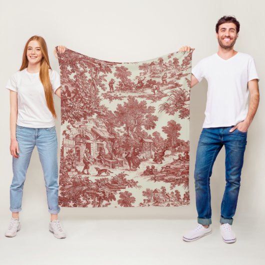 Red Toile de Jouy Fleece Deken (In situ)