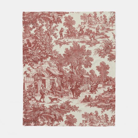 Red Toile de Jouy Fleece Deken (Voorkant)