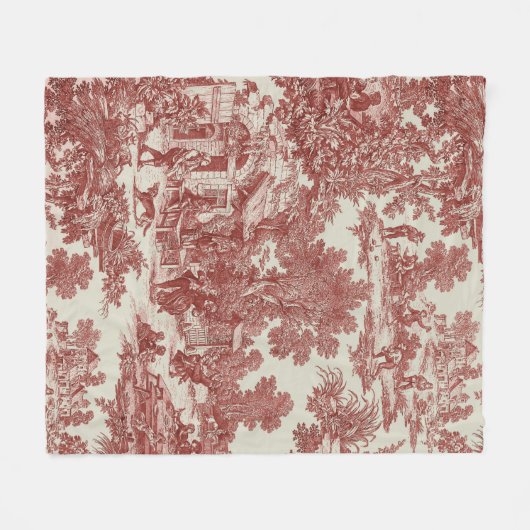 Red Toile de Jouy Fleece Deken (Voorkant (Horizontaal))
