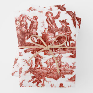 Red Toile de Jouy Inpakpapier Vel