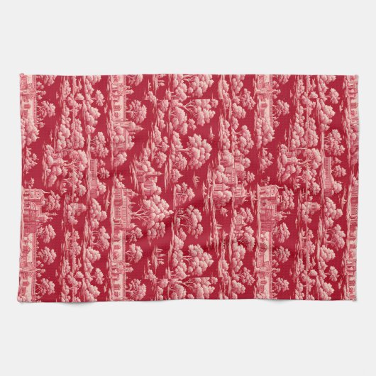 Red Toile-de-Jouy Theedoek (Horizontaal)