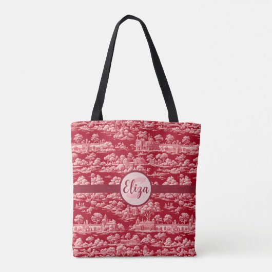 Red Toile de Jouy Tote Bag (Achterkant)