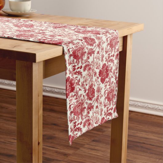 Red Toile Elegance - Classic Floral Design Lange Tafelloper (Voorbeeld)