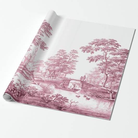 Red Toile  Franse ontkoppeling Cadeaupapier (Uitgerold)