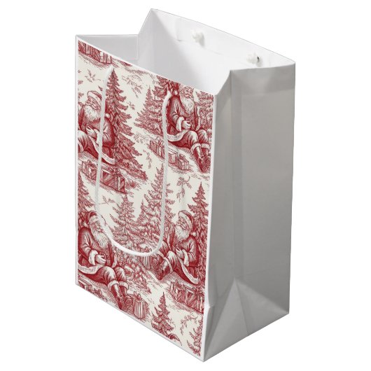 Red Toile Medium Cadeauzakje (Voorkant Gekanteld)