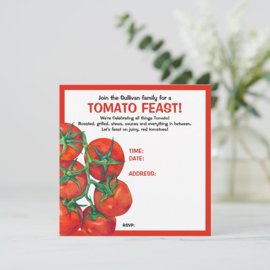 Red Tomaten Feast Invitation Card Kaart (Staand voorkant)