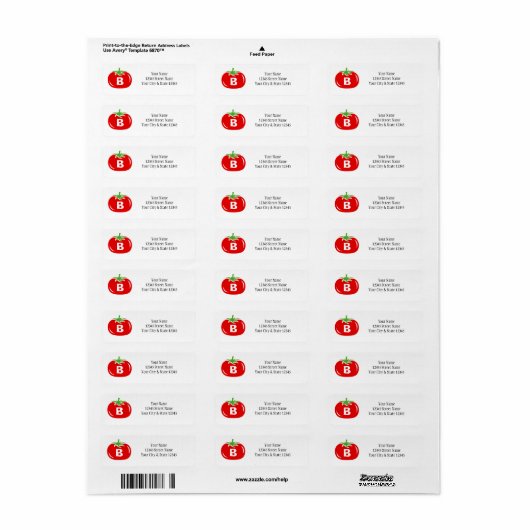 Red tomato custom monogram retour adreslabels etiket (Full Sheet)