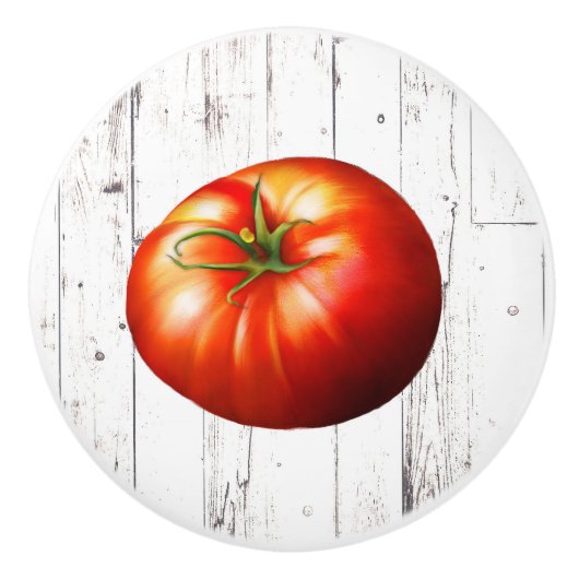 Red TOMATO White Wood Rustisch Farmhouse Kitchen Keramische Knop (Voorkant)