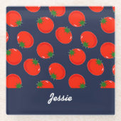 Red tomatoen on blue glazen onderzetter (Voorkant)