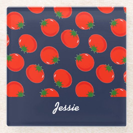 Red tomatoen on blue glazen onderzetter (Voorkant)