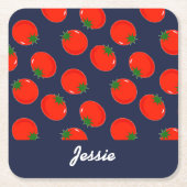 Red tomatoen on blue kartonnen onderzetters (Voorkant)