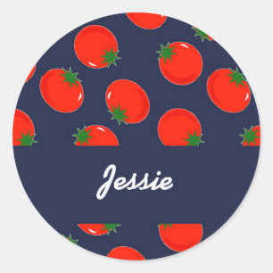 Red tomatoen on blue ronde sticker