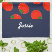 Red tomatoen on blue theedoek (Gevouwen)