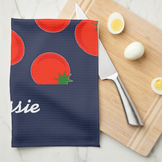 Red tomatoen on blue theedoek (Quarter Fold)