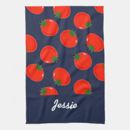 Red tomatoen on blue theedoek