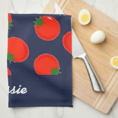 Red tomatoen on blue theedoek (Quarter Fold)