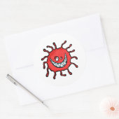 Red Toothy Grin Bacteriën Cartoon Ronde Sticker (Envelop)