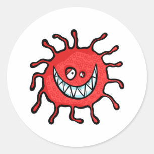Red Toothy Grin Bacteriën Cartoon Ronde Sticker