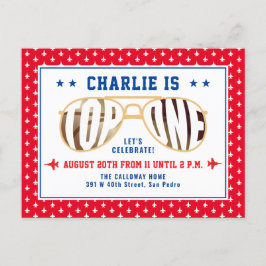 Red TopOne gevechtsvliegtuig thema eerste verjaard Briefkaart