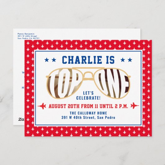 Red TopOne gevechtsvliegtuig thema eerste verjaard Briefkaart (Voorkant / Achterkant)