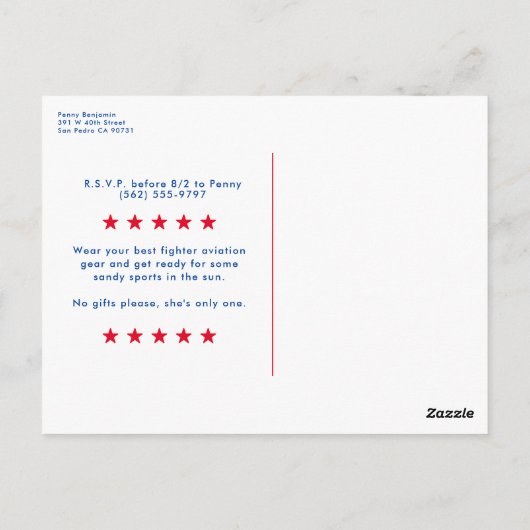 Red TopOne gevechtsvliegtuig thema eerste verjaard Briefkaart (Achterkant)