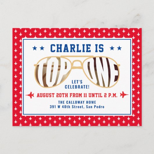 Red TopOne gevechtsvliegtuig thema eerste verjaard Briefkaart (Voorkant)