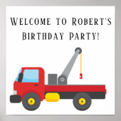 Red Tow Truck Birthday Party Square Poster (Voorkant)