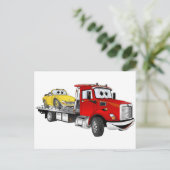 Red Tow Truck Flatbed Cartoon Briefkaart (Staand voorkant)