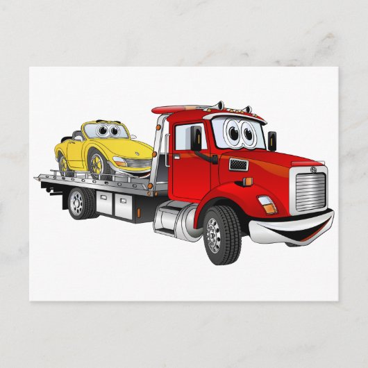 Red Tow Truck Flatbed Cartoon Briefkaart (Voorkant)