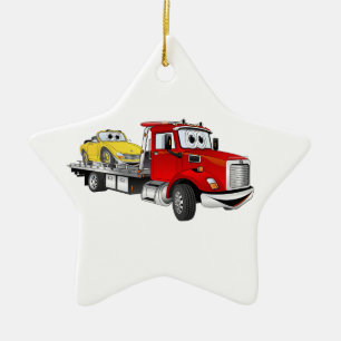 Red Tow Truck Flatbed Cartoon Keramisch Ornament