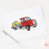 Red Tow Truck Flatbed Cartoon Ovale Sticker (Envelop)
