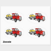 Red Tow Truck Flatbed Cartoon Ovale Sticker (Vel)