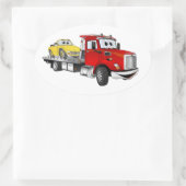 Red Tow Truck Flatbed Cartoon Ovale Sticker (Tas)