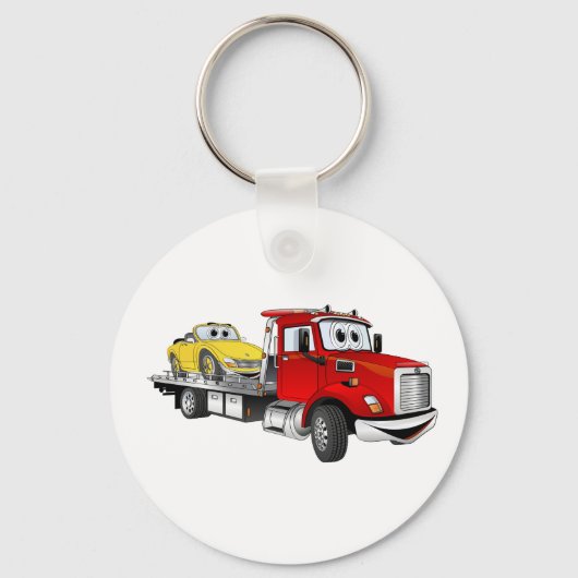 Red Tow Truck Flatbed Cartoon Sleutelhanger (Voorkant)
