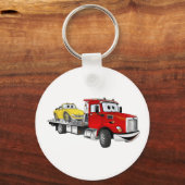 Red Tow Truck Flatbed Cartoon Sleutelhanger (Voorkant)