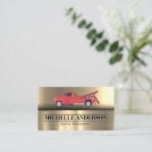 Red Tow Truck | Metallic achtergrond Visitekaartje (Staand voorkant)