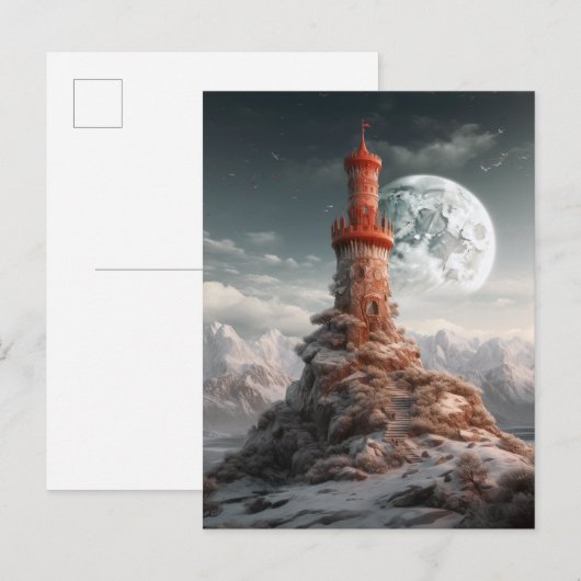 Red Tower Full Moon Landscape Fantasy Art Briefkaart (Voorkant / Achterkant)